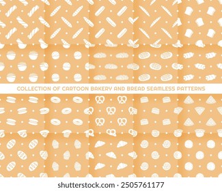 Collection of Cartoon Bread bakery seamless patterns