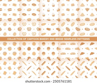 Collection of Cartoon Bread bakery seamless patterns