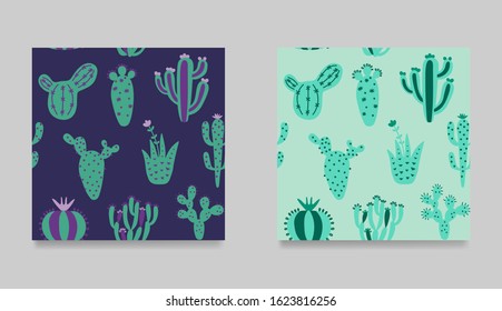 Collection of cartoon cactuses. Set of mexican seamless pattern.  Creative, multicolor cactuses childish texture. Hand draw desert plants. Vector illustration ethnic design.
