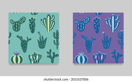 Collection of cartoon cactuses. Set of mexican seamless pattern.  Stylish, multicolor cactuses childish texture. Hand draw desert plants. Vector illustration ethnic design.