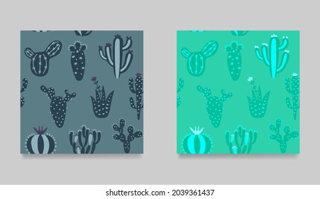 Collection of cartoon cactuses. Set of mexican seamless pattern.  Multicolor cactuses childish texture. Hand draw desert plants. Vector illustration ethnic design.