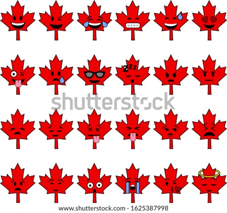 Collection of cartoon Canadian maple leafs with faces showing different emotions