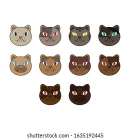 Collection of cartoon cat head icon vector