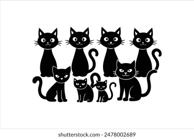 Collection of cartoon cats in various poses and emotions, offering a diverse range of playful and expressive characters.