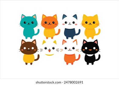 Collection of cartoon cats in various poses and emotions, offering a diverse range of playful and expressive characters.