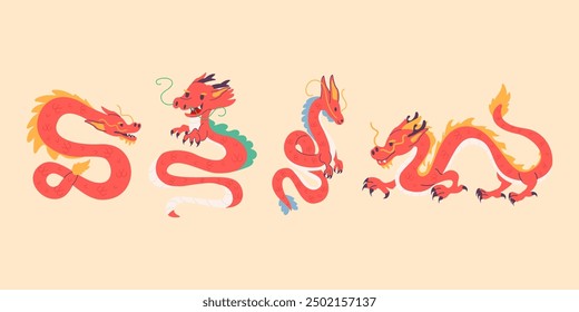 Collection of cartoon character Chinese dragon
