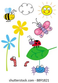 Collection of cartoon character insects, each on a different layer