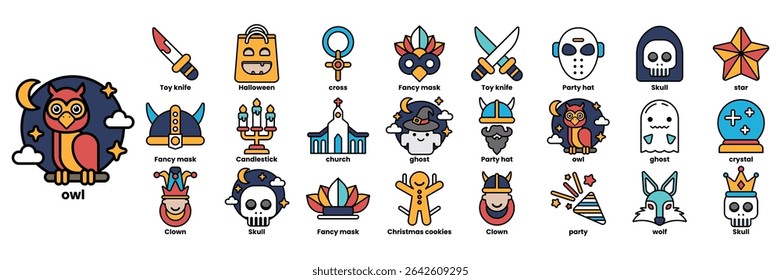 A collection of cartoon characters with a skull on the right. The skull is surrounded by a circle and a star