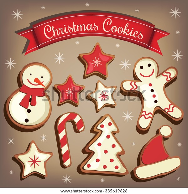 Collection Cartoon Christmas Cookies Gingerbread Vector Stock Vector