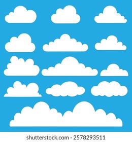 Collection of Cartoon Clouds Against a Blue Sky