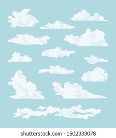 Collection of cartoon clouds of different shapes. Vector illustration