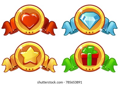 Collection cartoon colored icon design for game, UI, banner, design for app, interface, game development. Vector star, heat, gift and diamond icons set
