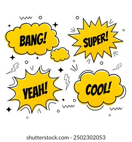 Collection of Cartoon, Comic Speech Bubbles. Colored Dialog Clouds
