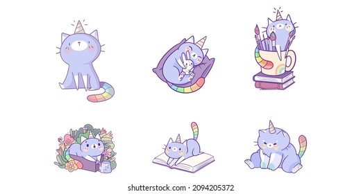  collection Cartoon cute cat,cute cats cartoon set vector