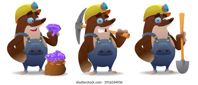 Collection cartoon cute mole miner for game