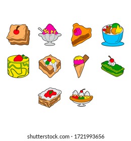 Collection of cartoon desserts icon vector