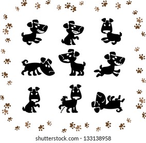 Collection of cartoon dogs silhouette. Vector.