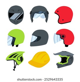 Colección de dibujos animados doodle de casco, Vector, ilustración.