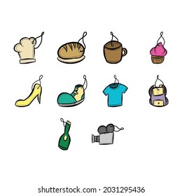 Collection of cartoon doodle tags label icon vector
