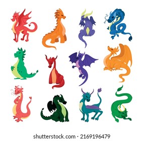 Collection Cartoon Dragons Asian European Dragons Stock Vector (Royalty ...