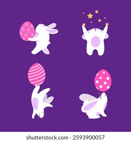 Collection of cartoon easter bunny. Vector illustration.