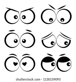 Collection of cartoon eyes with different emotions  Vector illustration