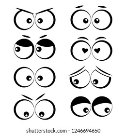 Collection of cartoon eyes with different emotions. Vector illustration