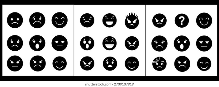 Collection of cartoon faces expressing different emotions in black and white