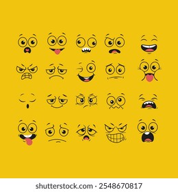 Collection of Cartoon Faces Expressing Various Emotions and Feelings