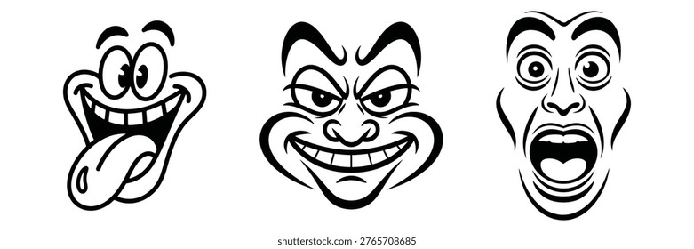 Collection of cartoon faces with various comedic expressions