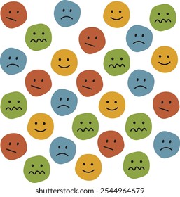 Collection of Cartoon Facial Expressions Showing Various Emotions - Vector Artwork Featuring Humorous and Sad Faces with a Range of Mouth Styles - Ideal for Emojis, Stickers, and More.