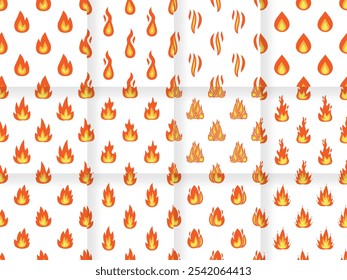 Collection of Cartoon fire effect seamless pattern.