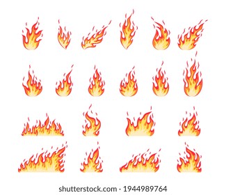 Colección de dibujos animados de estilo plano. Juego de vectores de fuego. 