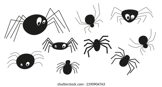 Collection of cartoon flat eyed spiders for Halloween. Funny vector illustration isolated on white background