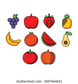 collection of cartoon fruit and vegetable icon vector