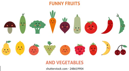 collection of cartoon fruit and vegetables