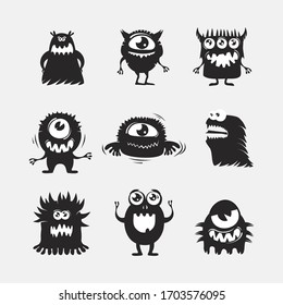 Collection of cartoon funny Halloween monsters silhouettes