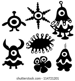 collection of cartoon funny monsters silhouettes