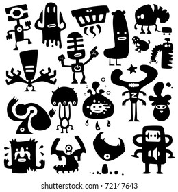 Collection of cartoon funny monsters silhouettes