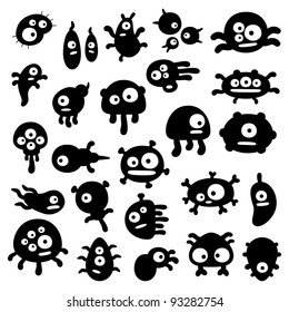 collection of cartoon funny monsters silhouettes