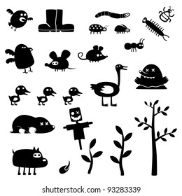 Collection of cartoon funny monsters silhouettes