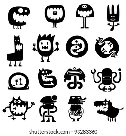 Collection Cartoon Funny Monsters Silhouettes Stock Vector (Royalty ...