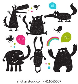 Colección de siluetas de animales vectoriales divertidos