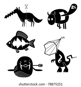 Collection of cartoon funny vector animals silhouettes