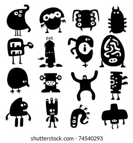 Collection of cartoon funny vector monsters silhouettes