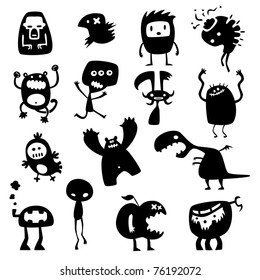 Collection of cartoon funny vector monsters silhouettes