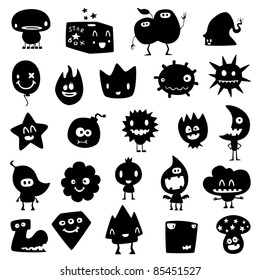 Collection of cartoon funny vector monsters silhouettes