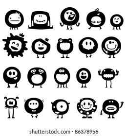 Collection of cartoon funny vector monsters silhouettes