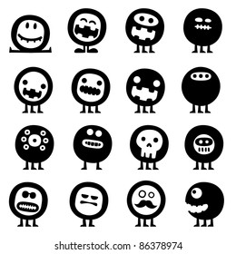 Collection of cartoon funny vector monsters silhouettes