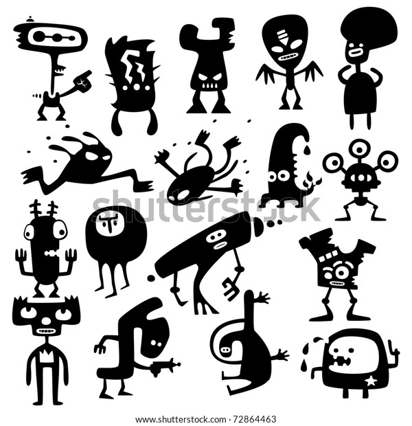 Collection Cartoon Funny Vector Monsters Silhouettes Stock Vector ...